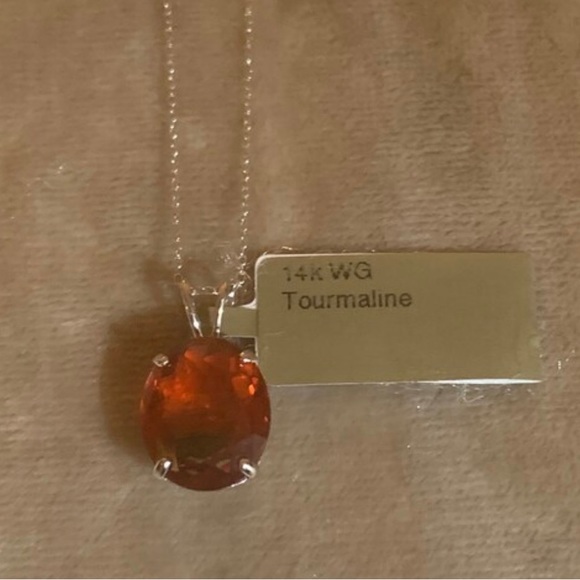 Tourmaline 14k White Gold Gemstone Pendant with a Chain Necklace - Picture 3 of 9